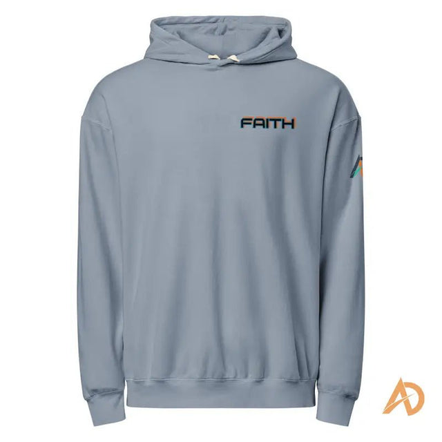 The Faith Over Fear Galaxy Edition Hoodie featuring bold "Faith" text and a galactic spaceship design on premium ring-spun cotton.